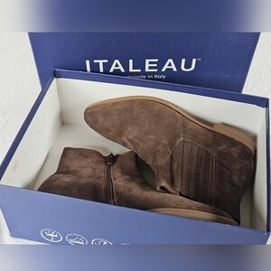 Italeau Lunella Nut Suede Leather Chelsea Bootie 38.5 Handmade Italy 🇮🇹 w/ Box